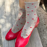 Le Bon Shoppe Heart Sneaker Socks - Latte/Red