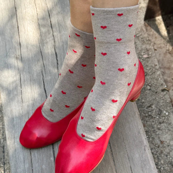 Le Bon Shoppe Heart Sneaker Socks - Latte/Red
