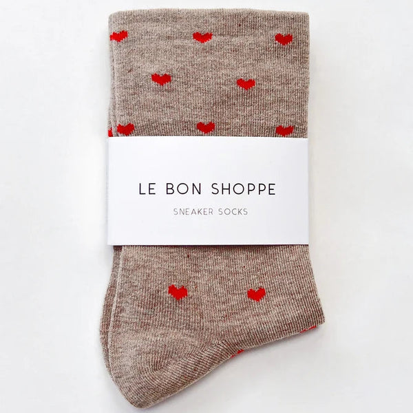 Le Bon Shoppe Heart Sneaker Socks - Latte/Red