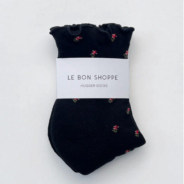 Le Bon Shoppe Hugger Crew Socks - Black Petal
