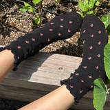 Le Bon Shoppe Hugger Crew Socks - Black Petal outside