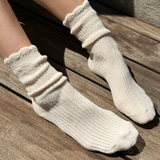 Le Bon Shoppe Linen Scallop Socks - Naturel on model