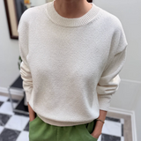 Le Bon Shoppe Milo Cotton Sweater - Clean White FRONT VIEW