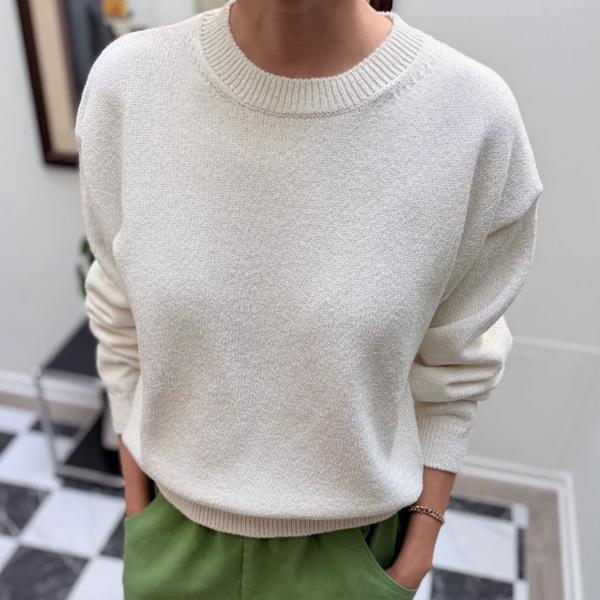 Le Bon Shoppe Milo Cotton Sweater - Clean White FRONT VIEW