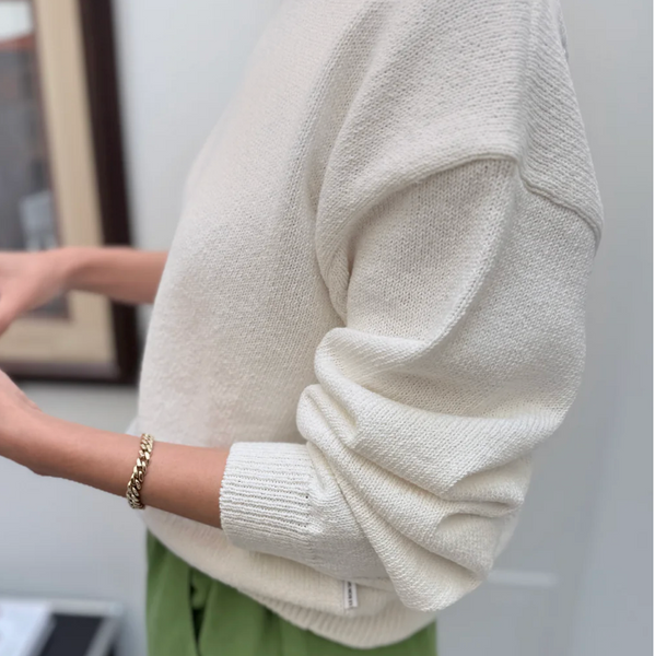 Le Bon Shoppe Milo Cotton Sweater - Clean White SIDE VIEW