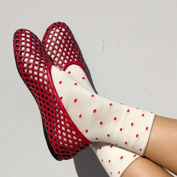 Le Bon Shoppe Patterned Sneaker Socks - Cream/Red.