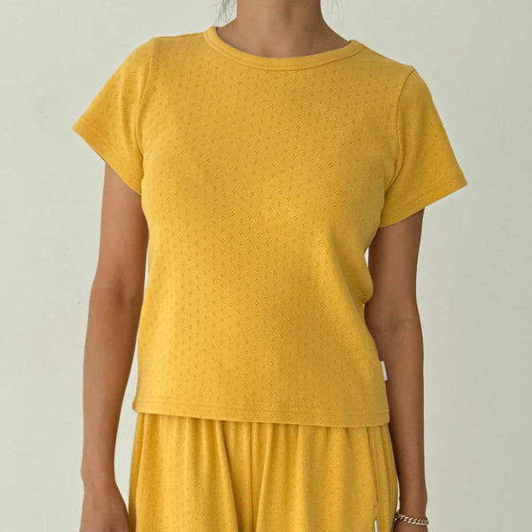 Le Bon Shoppe Pointelle Babe Tee - Deep Yellow .