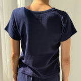 Le Bon Shoppe Pointelle Babe Tee - Navy .