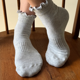 Le Bon Shoppe Ruffled Hugger Crew Socks - Grey/Red