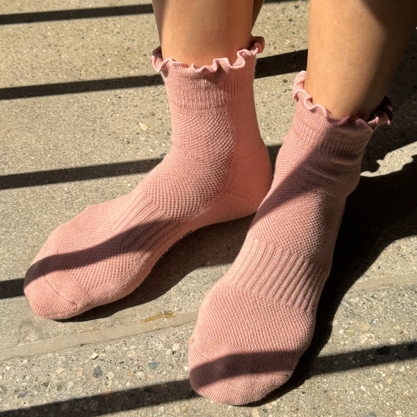 Le Bon Shoppe Ruffled Hugger Crew Socks - Vintage Pink/ Black