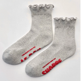 Le Bon Shoppe Ruffled Hugger Socks - Grey/Red