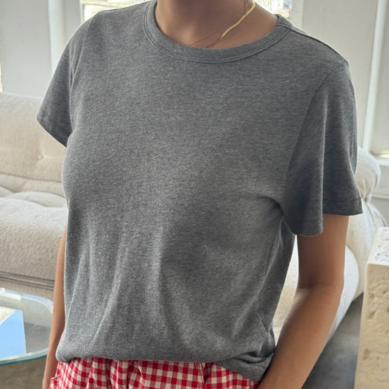 Le Bon Shoppe The Little Boy Tee - Melange Grey on model side