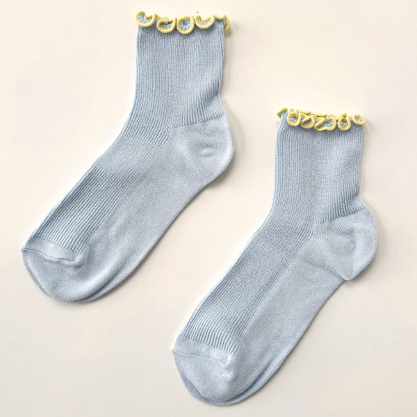Le Bon Shoppe The Petite Ruffled Modal Socks -Baby Blue / Butter