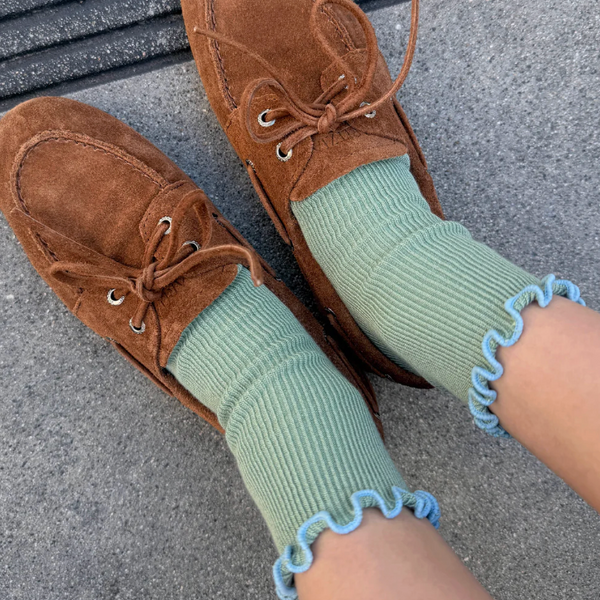 Le Bon Shoppe The Petite Ruffled Modal Socks -Sea Glass / Powder Blue