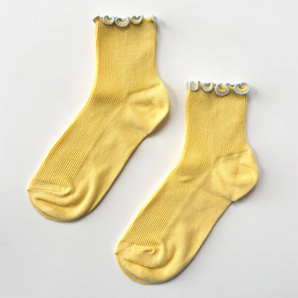 Le Bon Shoppe The Petite Ruffled Modal Socks - Butter / Baby Blue