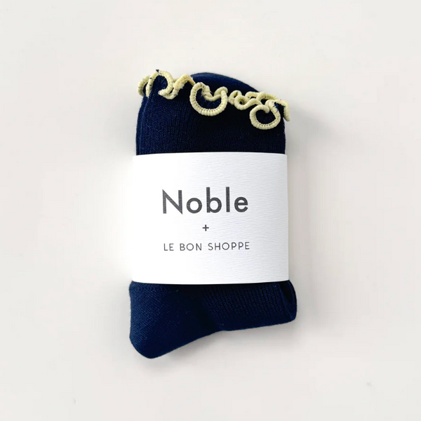 Le Bon Shoppe The Petite Ruffled Modal Socks - Navy / Butter