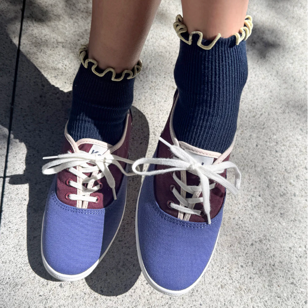 Le Bon Shoppe The Petite Ruffled Modal Socks - Navy / Butter