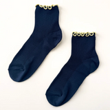 Le Bon Shoppe The Petite Ruffled Modal Socks - Navy / Butter