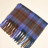 Plaid scarf with fringes on a beige background