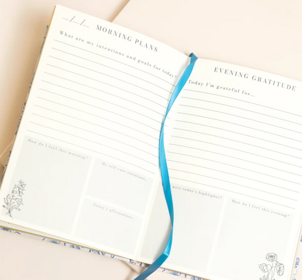 Lisa Angel Blue Wildflower Self Care Daily Gratitude Journal inside