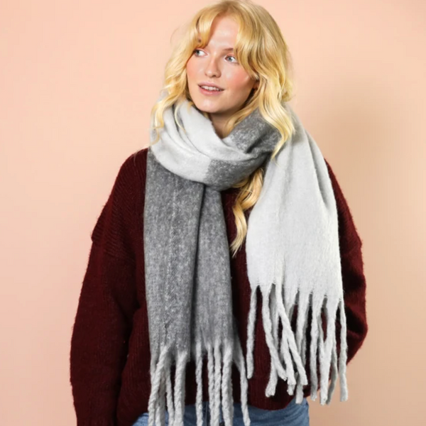 Lisa Angel Grey Two-tone Winter Scarf Styled