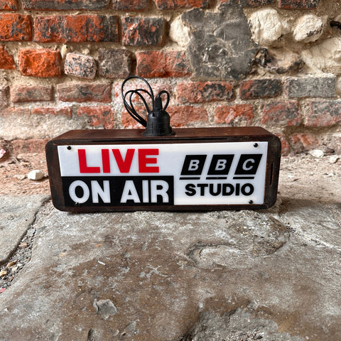 Live On Air BBC Radio Wooden Lightbox front view