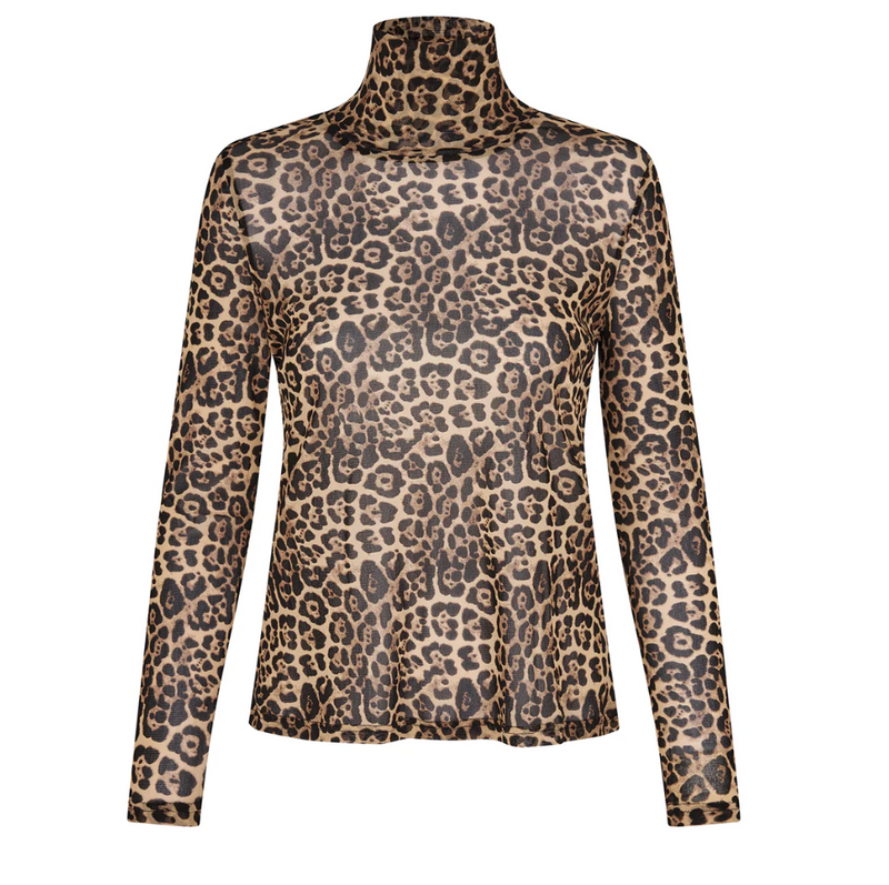 Leopard print long-sleeve top on a white background front