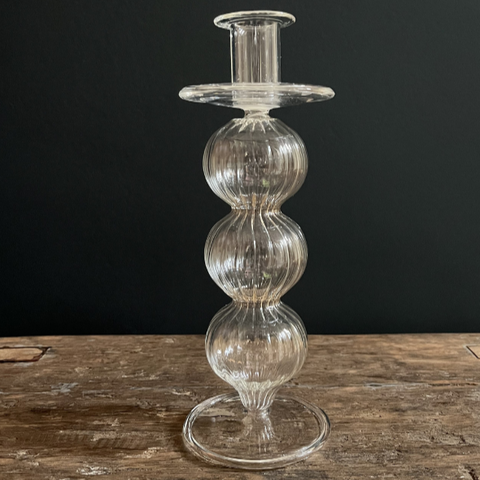 Large Ribbed Glass Candlestick