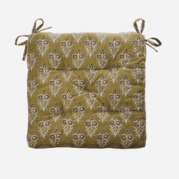 Madam Soltz Printed Chair Pad - Olive/Nude