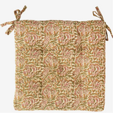 Madam Stoltz - Printed Cotton Chair Pad - Honey, Rose, Green, Off White