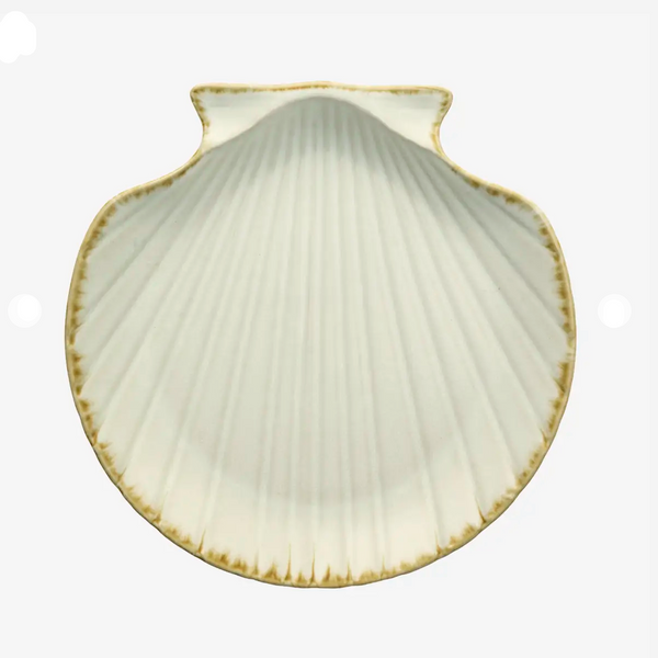 Madam Stoltz Stoneware Seashell Tray - Cream