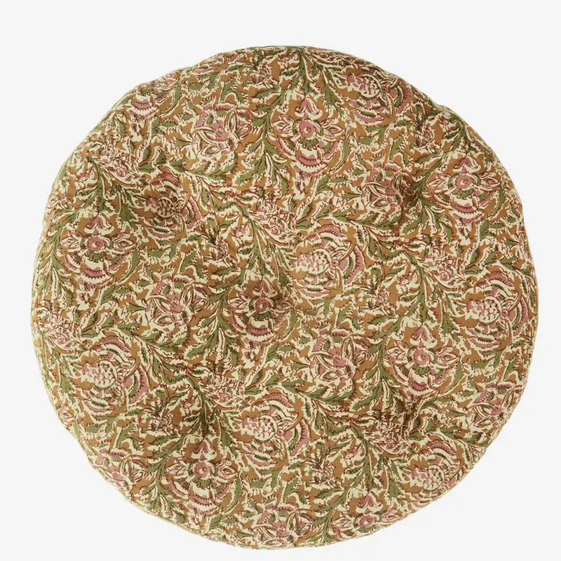 Madame Stoltz Round Cotton Chair Pad - Honey, Rose, Green