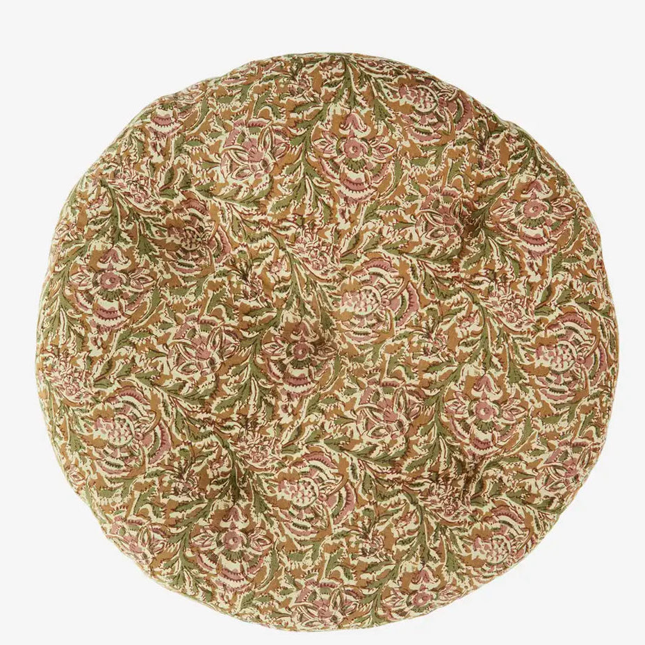 Madame Stoltz Round Cotton Chair Pad - Honey, Rose, Green