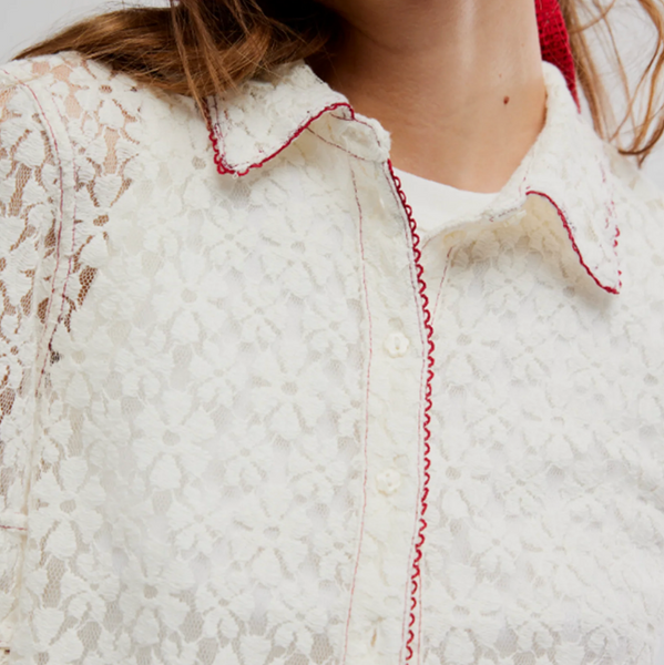 Free People Mannie Lace Buttondown - Whisper White