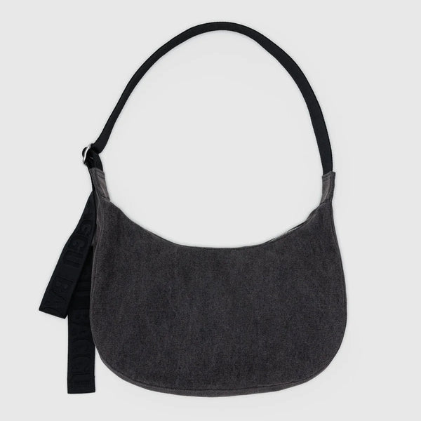 Medium Denim Crescent Bag - Washed Black Denim