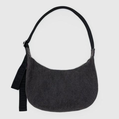 Medium Denim Crescent Bag - Washed Black Denim