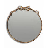 Medium Round Gold Hammered Metal Wall Mirror with Bow