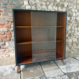 Mid Century Teak & Painted Bookcase Glass open