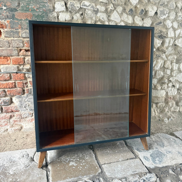 Mid Century Teak & Painted Bookcase Glass open