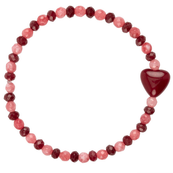 Mixed Pink And Red Chalcedony Heart Bracelet