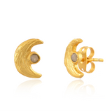 Moon Stud with Rainbow Moonstone 