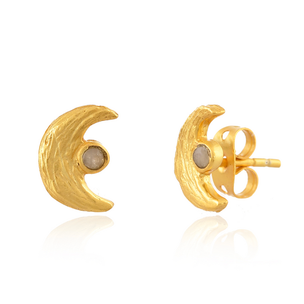 Moon Stud with Rainbow Moonstone 