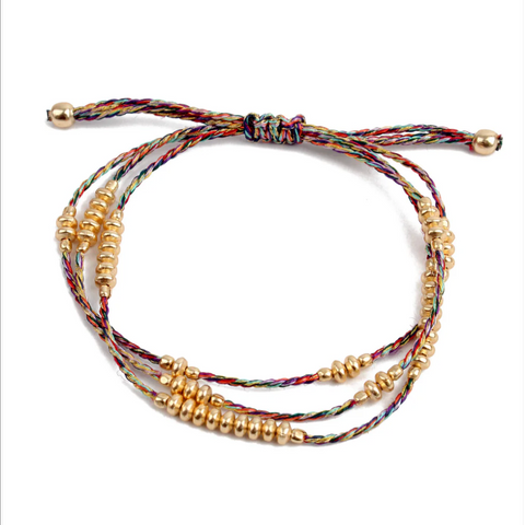 My Doris Rainbow Rope Gold Metal Bead Bracelet