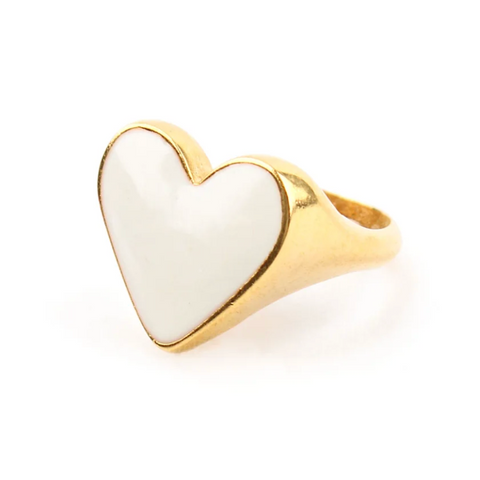 My Doris White Large Heart Enamel Ring