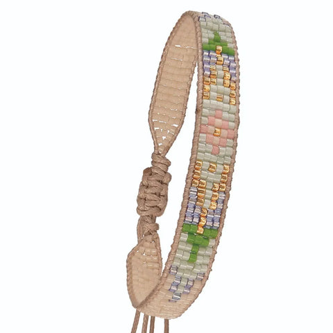 Beaded headband with colorful beads on a white background