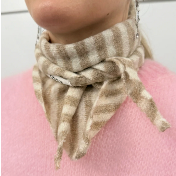 Mynte Triangle Scarf Striped - Taupe