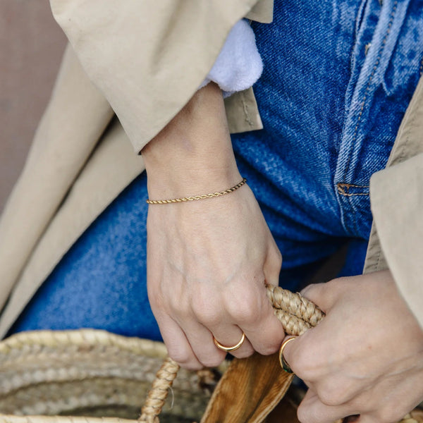 Nordic Muse Gold 2mm Rope Twist Bracelet, Waterproof