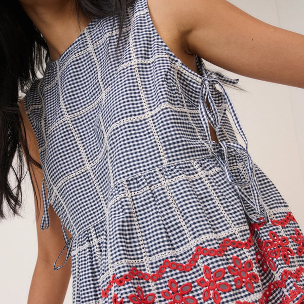 Nobody's Child Valerie Black Gingham Embroidered Top