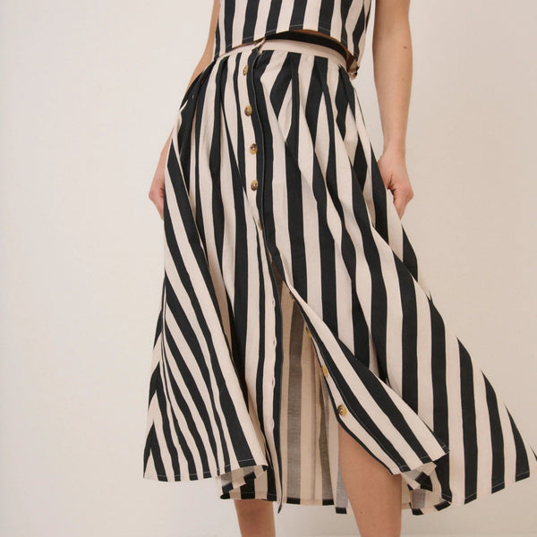 Nobody's Child Black Striped Midi Skirt