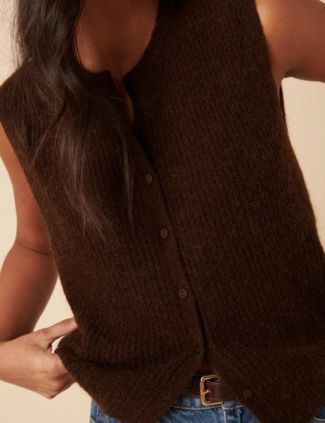 Nobodys Child Brown Button Down Mohair Vest